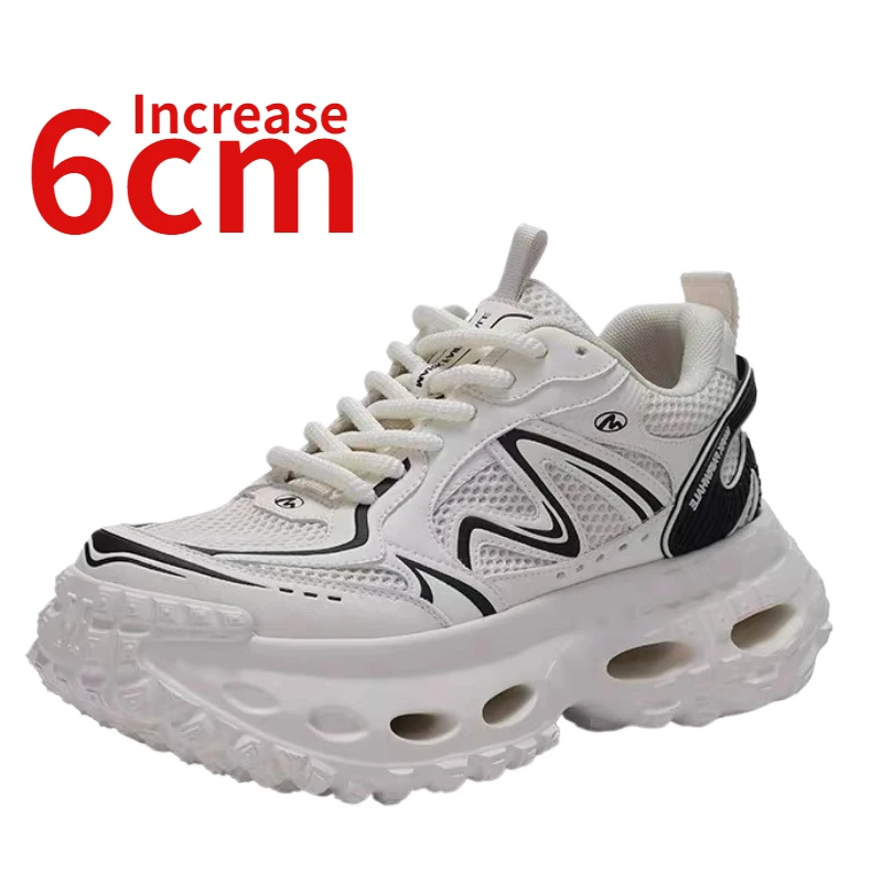 Outdoor Sneakers Shoes for Men's 6cm Increased Height and Thick Bottom Design Summer Breathable Dad's Shoes Sports Casual Shoes