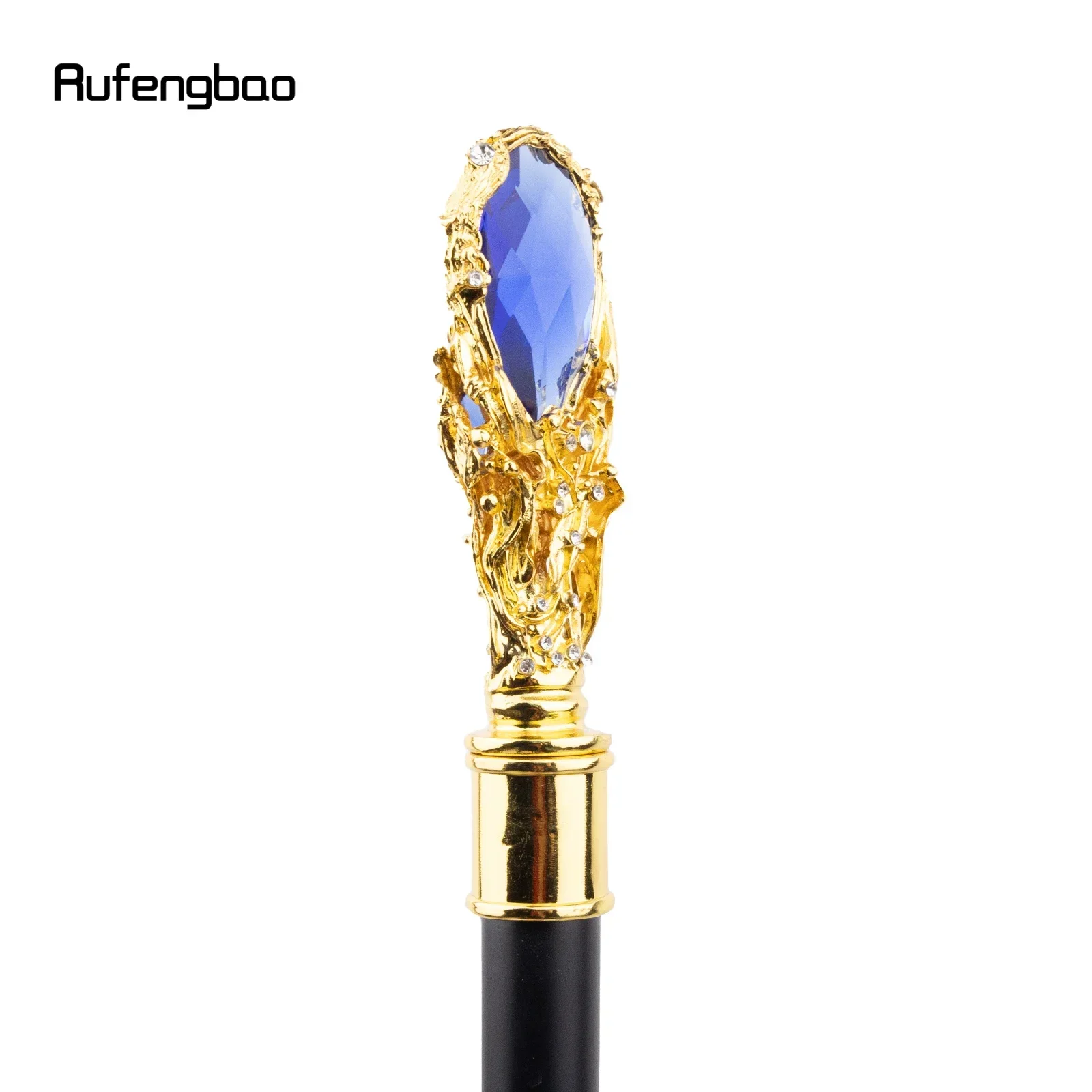 Blue Diamond Golden Walking Cane Fashion Decorative Walking Stick Gentleman Elegant Cosplay Cane Knob Crosier 95cm