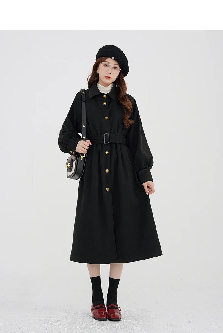 Retro elegante preto duffle casaco feminino inverno hepburn estilo meados de comprimento casaco petite clássico quente duffle jaqueta outerwear 2025