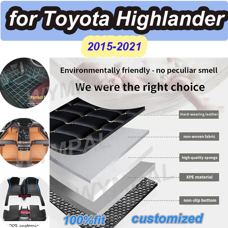 

LUXURY Car Floor Mats For Toyota Highlander Seven Seats 2015 2016 2017 2018 2019 2020 2021 Custom Auto Foot Pads Interior