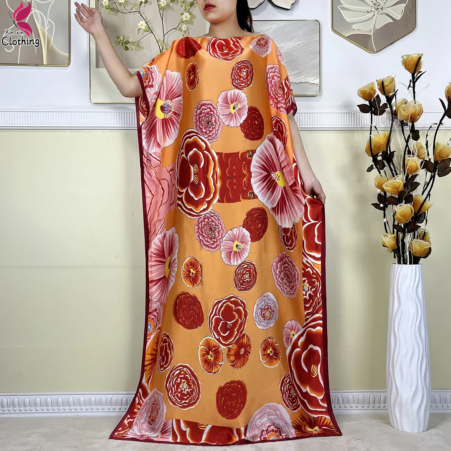 2024 Summer Muslim For Women Dress Soft Silk Fashion Print Islam Loose Femme Robe Dashiki African Abaya Clothes With Headscarf