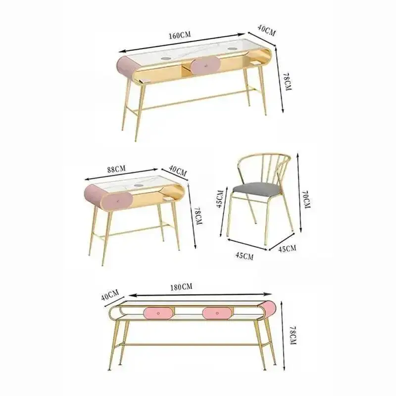 Art Nail Tables Salon Iron Golden Furniture Light Luxury Fashion Professional Manicure Table Beauty Salon Workbench Nail Table