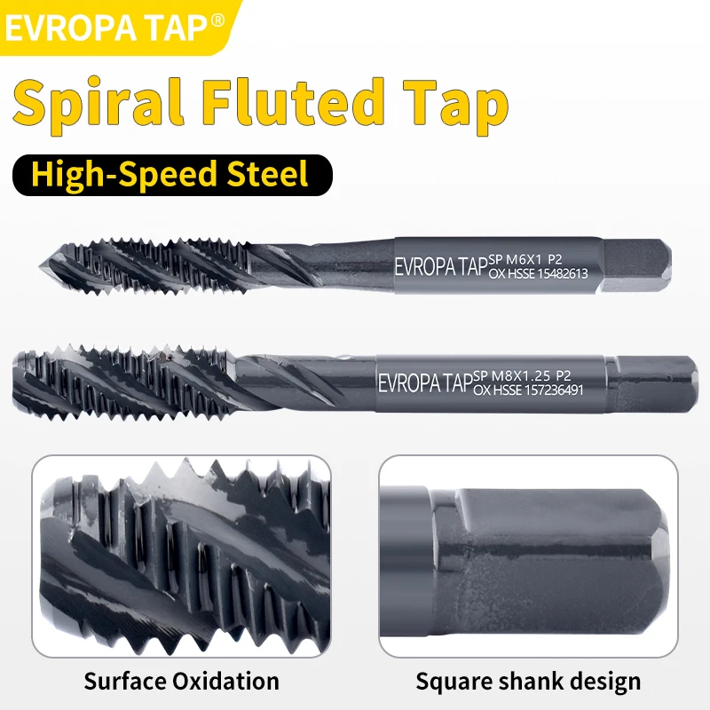 

EVROPA TAP HSSE-M35 Стандарт JIS со спиральным рифленым метчиком OXIDATION M1M2 M2.5M3M4M5M6M8M10M12M14M16 Метчик для машинной резьбы