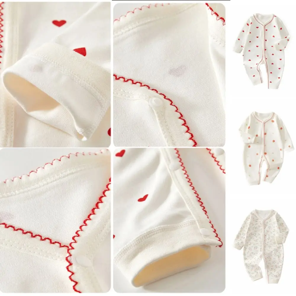 أزياء طويلة الأكمام الطفل رومبير لينة النسيج الفراولة الكرتون الحب ارتداءها شريط القطن الخالص الوليد نيسيي هدية مجموعة #4