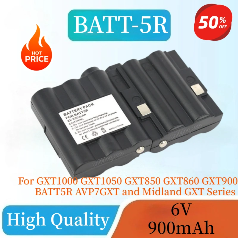 6V 900mAh Walkie Talkie Battery for GXT1000 GXT1050 GXT850 GXT860 GXT900 GXT950 BATT-5R BATT5R AVP7GXT and Midland GXT Series