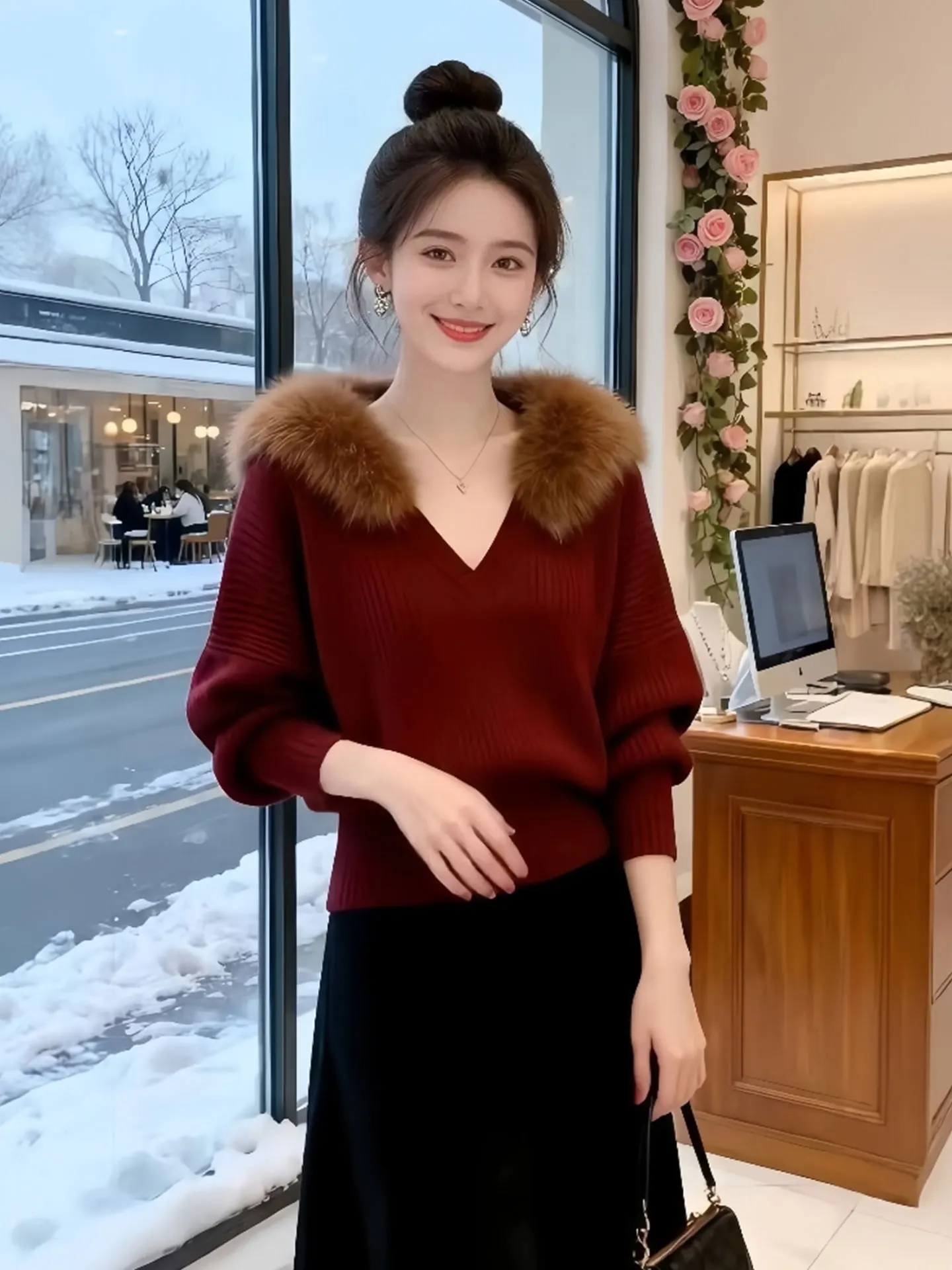 Ele V-Ne Maglieria lunga Sve Confortevole e morbida Camere Inverno Nuovo Sle Commute Sle Stand Fit Top lavorato a maglia