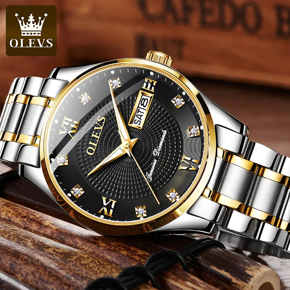 OLEVS 6603 Automatic Watch for Men Stainless Steel Waterproof Luminous Dual Calendar Classic Business Mens Mechanical Wristwatch