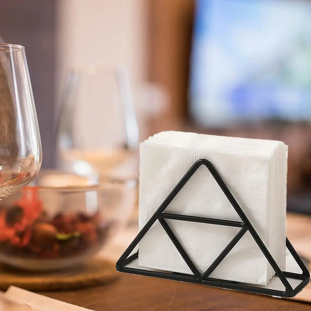 Metal Napkin Holder Rack Geometric Paper Towel Holder Napkin Dispenser Rack Iron Dining Table Cocktail Triangle Napkin Holder