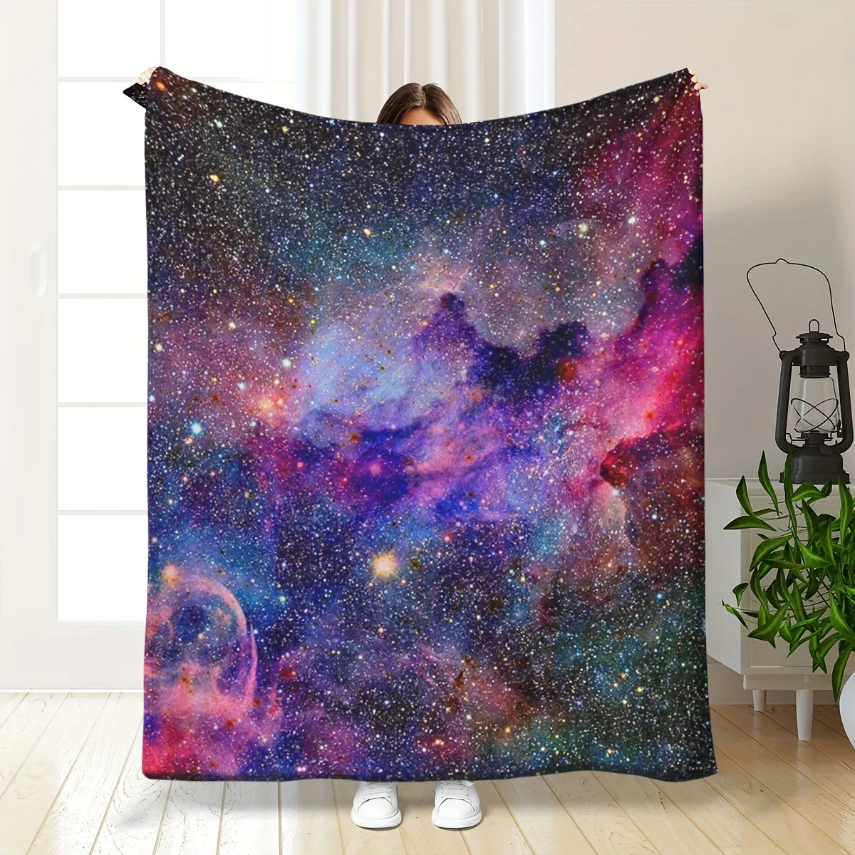 1pc Starry Sky Flannel Blanket for Bed, Office, Home, Outdoor Camping, Shawl, Lap Blanket, Multipurpose Comfortable and Soft Bla