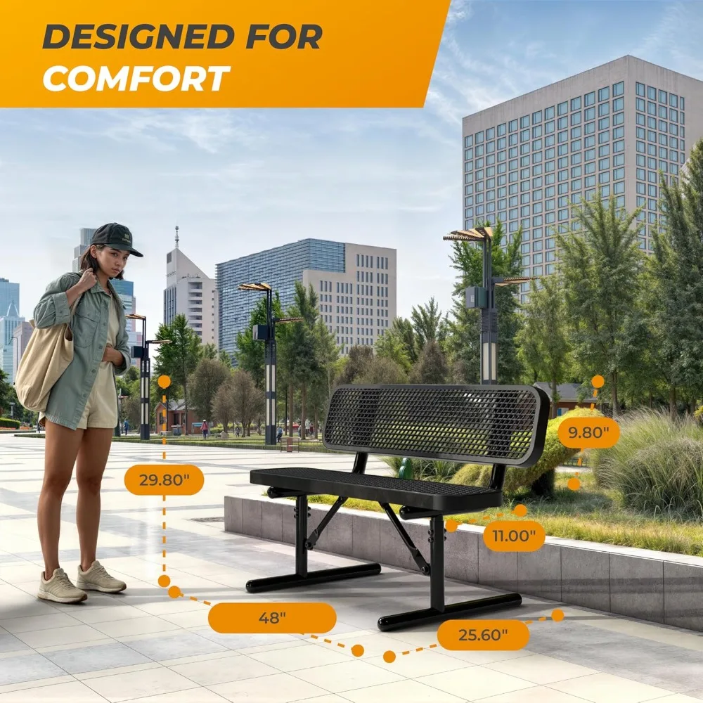 Heavy-Duty Outdoor Metal Bench, Thermoplastic-Coated, Portable, Weatherproof, Commercial-Grade, Customized