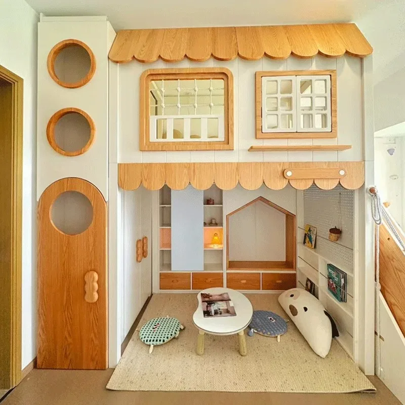 Country Loft Full Solid Wood Tree House Bed Teen Boys Go to Bed Under Cabinet Go to Bed Under Table Children's Room