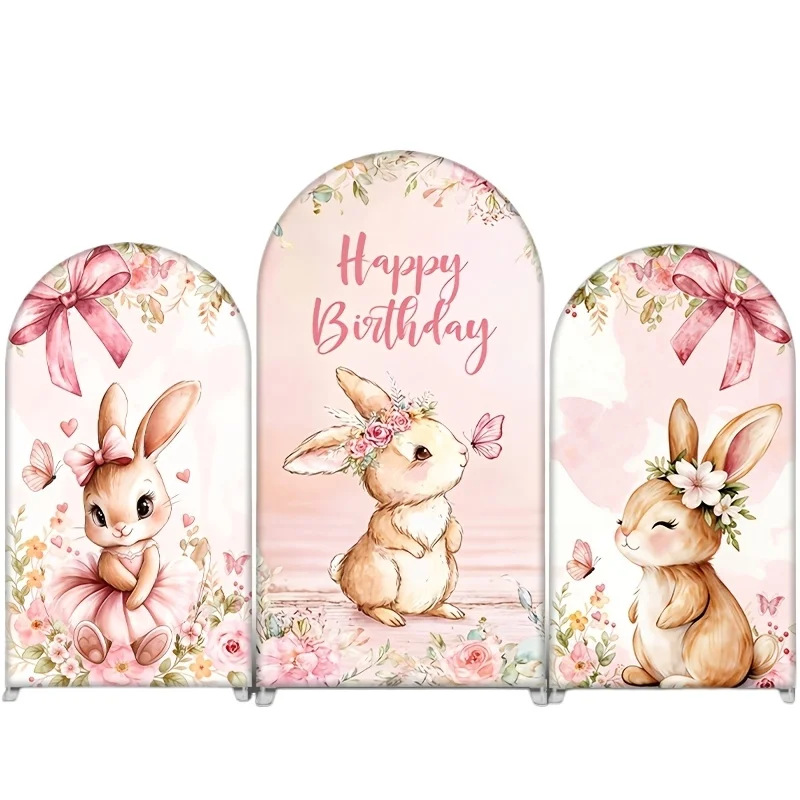 VIKAMA Housses de fond de scène en forme d'arche sur le thème du lapin mignon pour les célébrations d'anniversaire, les décorations thématiques, les fêtes en intérieur/extérieur, les baby showers
