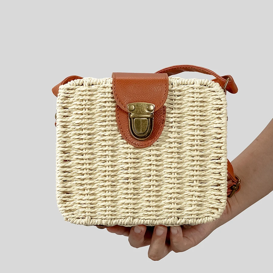 

Fashion Box Straw Shoulder Bags Paper Woven Crossbody Bag Handmade Messenger Bag Summer Beach Small Purses 2024 Holiday Travel