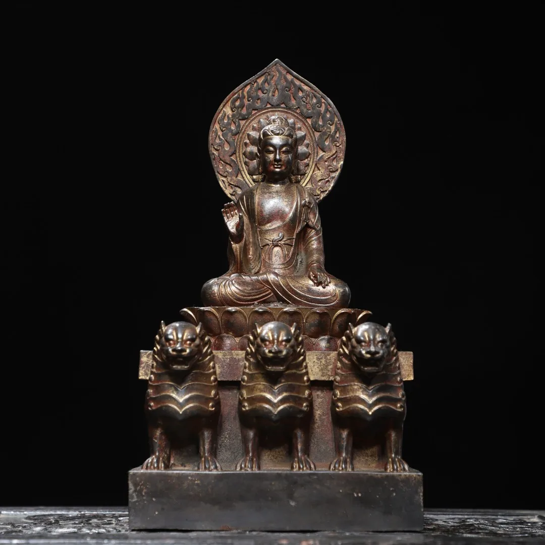 Old Bronze Cinnabar Gilded Parinirvana Northern Wei Buddha Shakyamuni Qilin Buddha Platform Sitting Buddha backlight
