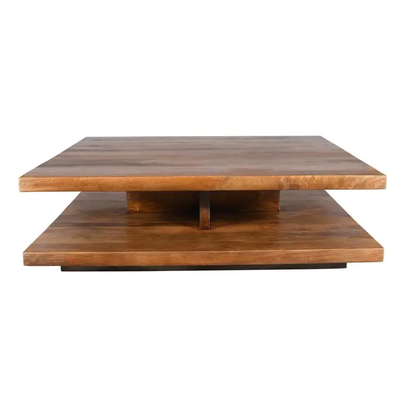 

Two-Tier Solid Wood Floating Coffee Table with Modern Design and Storage Space