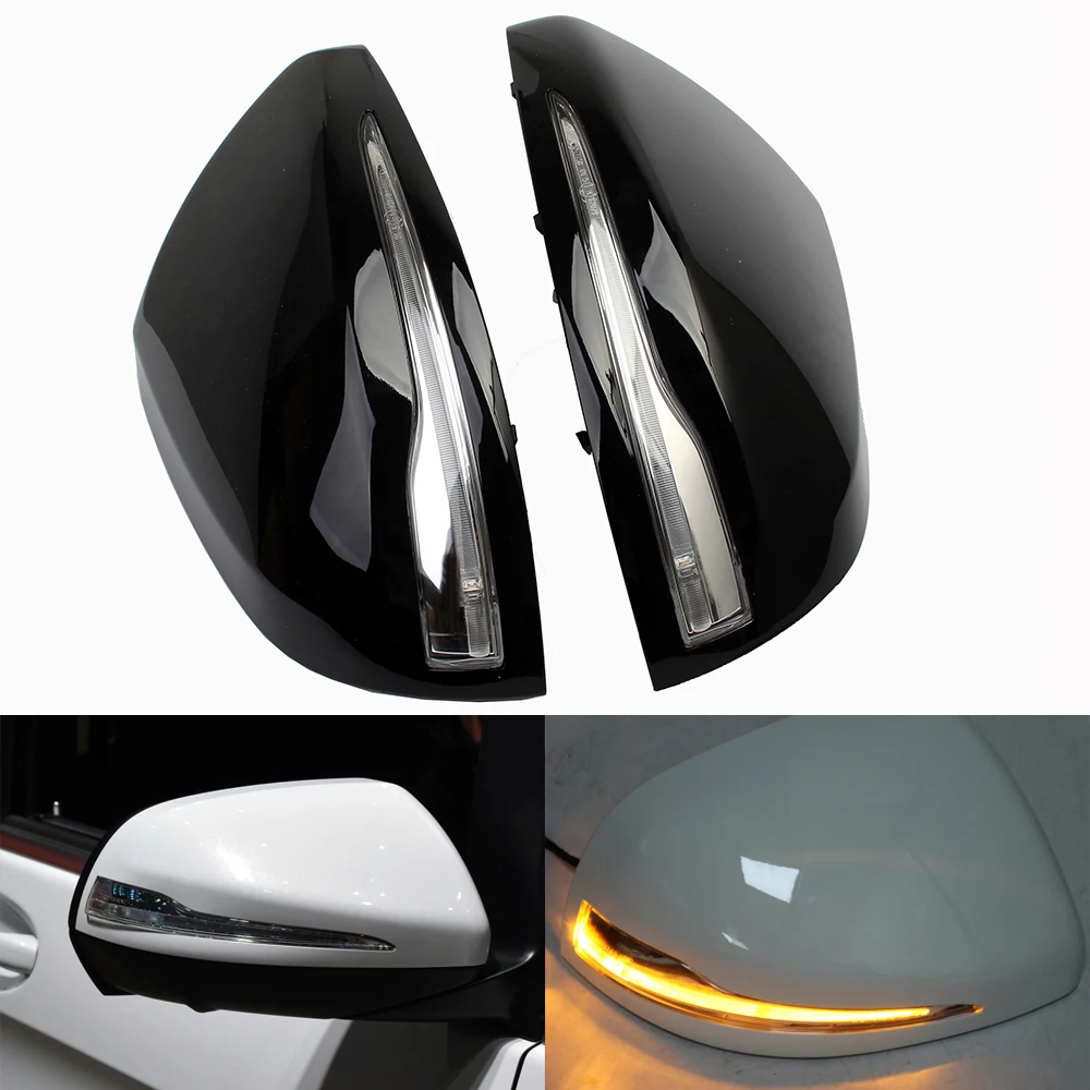 Pearl White Car Door Side Rearview Mirror Cover Caps LED flashing indicator light For BENZ V Class Vito Viano Metris W447 15-21