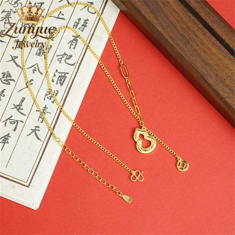 

High-End Sand Gold Hollow-Out Gourd Necklace Luxury Quality Jewelry Best Selling Fashion Jewelry Gift Exquisite Charms Popular