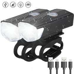Bike Bicycle Light USB LED Rechargeable Headlight Set Rainproof Cycling Front Back Headlight Lamp Bicycle Warning Flashlight