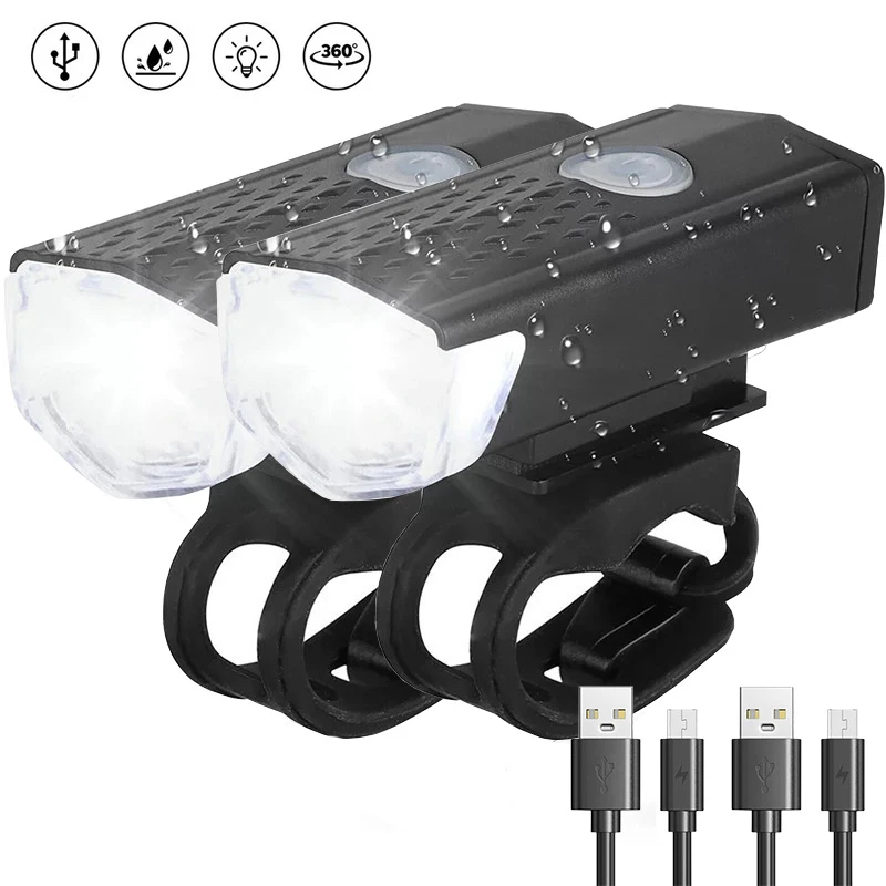 Bike Bicycle Light USB LED Rechargeable Headlight Set Rainproof  Cycling Front Back Headlight Lamp Bicycle Warning Flashlight