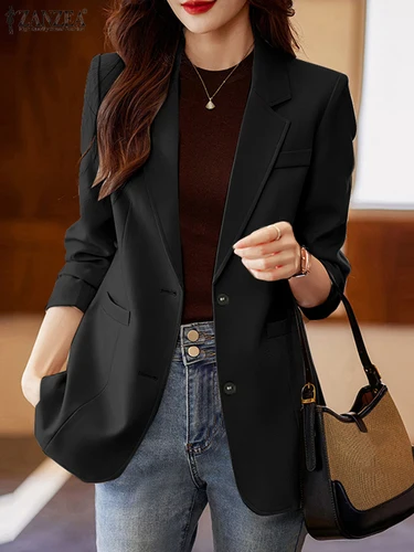 2025 mujeres otoño OL chaqueta de trabajo ZANZEA moda solapa cuello manga larga sólido Blazer prendas de vestir finas trajes Casual chaquetas con botones