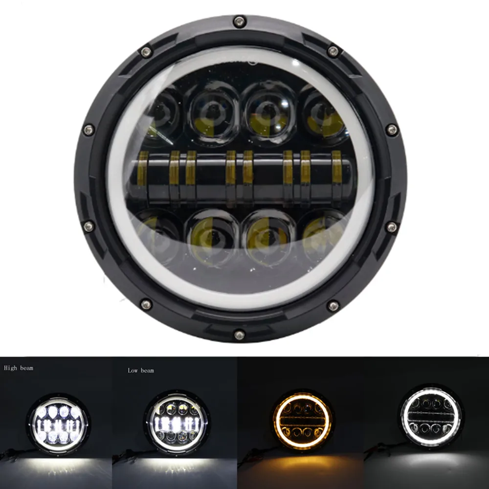 7 Inch Led Auto Koplamp Motorfiets LED Koplamp DRL Angel Eyes voor Harley Honda Yamaha Jeep Lada Niva Stedelijke Auto H4 koplamp