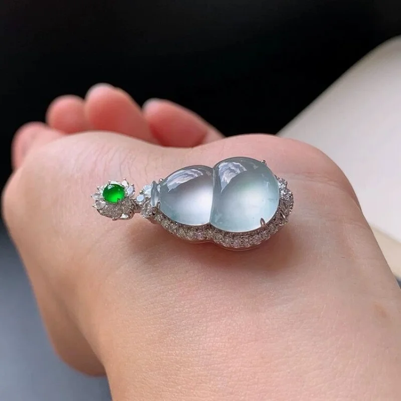 Natürliche burmesische Jade Glück Anhänger Inlay18kIce Kürbis Jade Anhänger Halskette für Frauen Geschenk