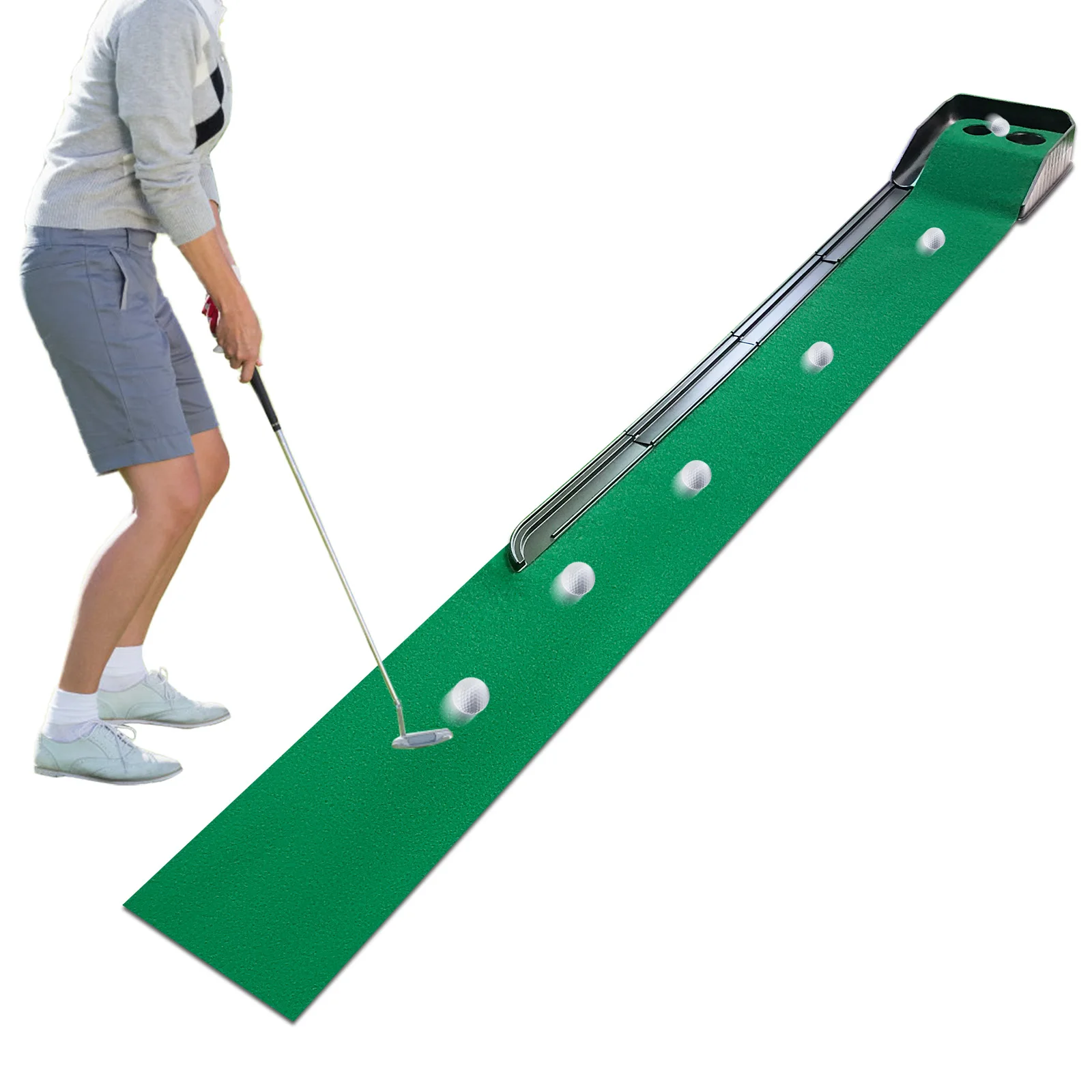 

Golf Putting Green Indoor Golf Putting Mat with Automatic Ball Return Ideal for Outdoor Training Practice Portable Great Gift