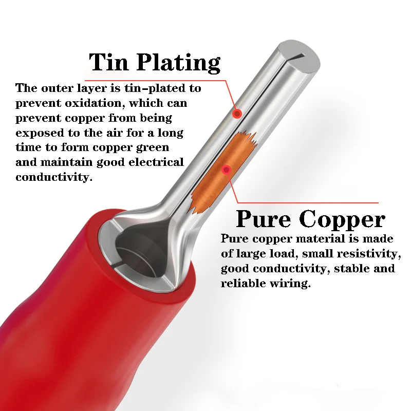 50-500PCS Insulated Pin Terminals Pure Copper Crimp Terminals PTV1.25/2/3.5/5.5-10/12/13 Electrical Wire  Connector