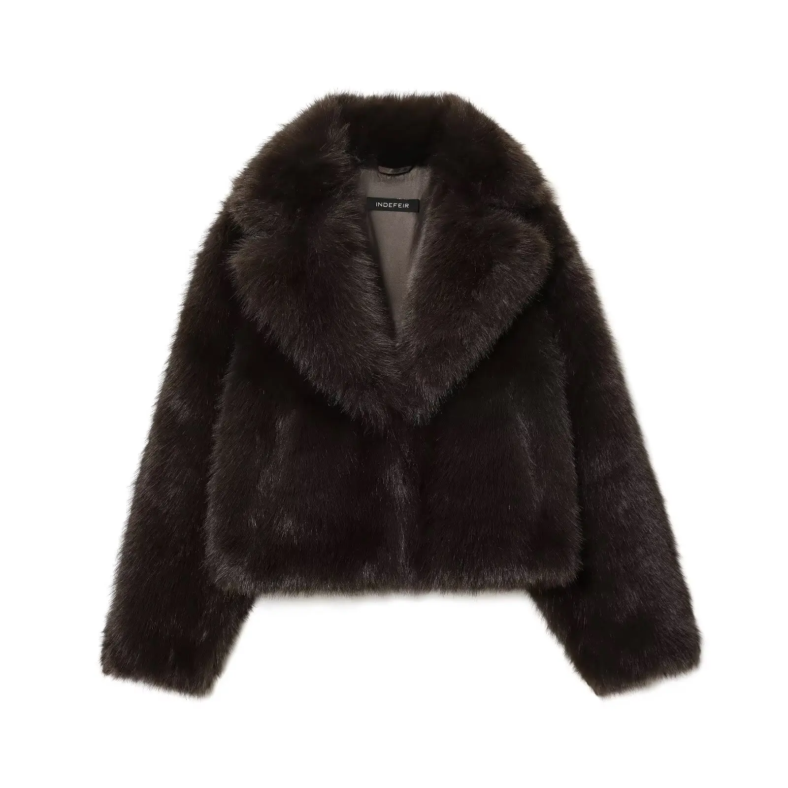 

Winter women's new artificial fur effect short jacket hidden chest jacket fashionable lapel long sleeved women's top