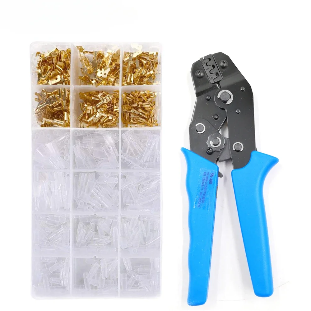 

-for SN-48B 600 Pcs 4.8/6.3 Plug Terminal Crimper Crimping Pliers Terminals Crimper Kit Crimping Pliers Tool