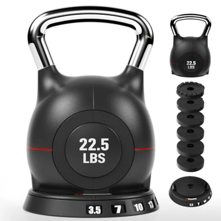 Adjustable Kettlebell Set 7in1 22.5 lb Quick-Change Wght Dial Safety Lock Space-Saving Design Full-Body Workout Cross