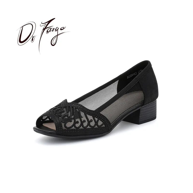 

DRFARGO Summer Women Open Toe 3.5cm Square Heels Mesh Breathable Pumps Ladies Sandals Dress Shoes Party Zapatos Para Mujer 42