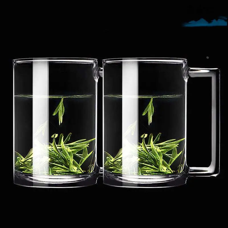 

Tempered Glass Cup for Men with Handle Transparent Tea Brewing Cup High End Office Drinking Water Cup Home Use Green Tea Cup