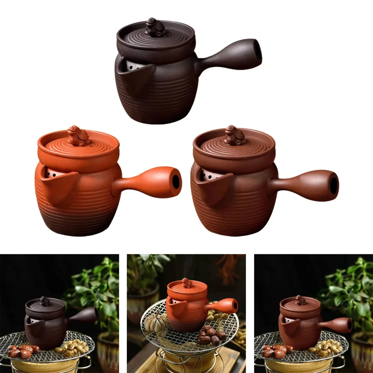 

260ml Ceramic Teapot Loose Leaf Tea Pot Tea Maker Kettle with Handle Outdoor Boiling Hot Water Hiking Restaurant