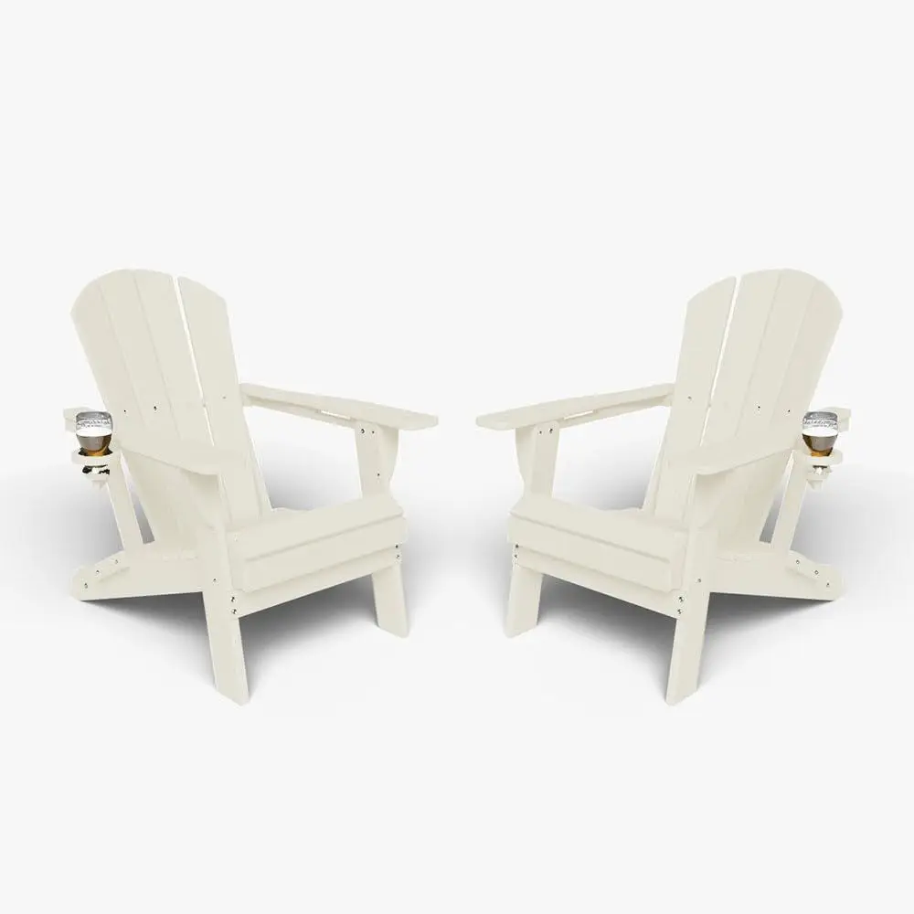 

Adirondack Chair with Cup Holders Set of 2, HDPE Plastic Outdoor Chairs, Weather Resistant, Real Wood Look for Patio, Deck, Fir