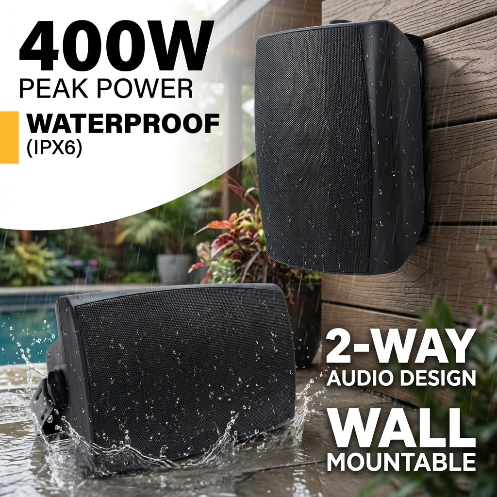 

Herdio 6.5'' Passive Outdoor Speakers 400W Wired Waterproof 2-Way Wall Mounted Speakers Bass Boosted for Patio Home 2PCS
