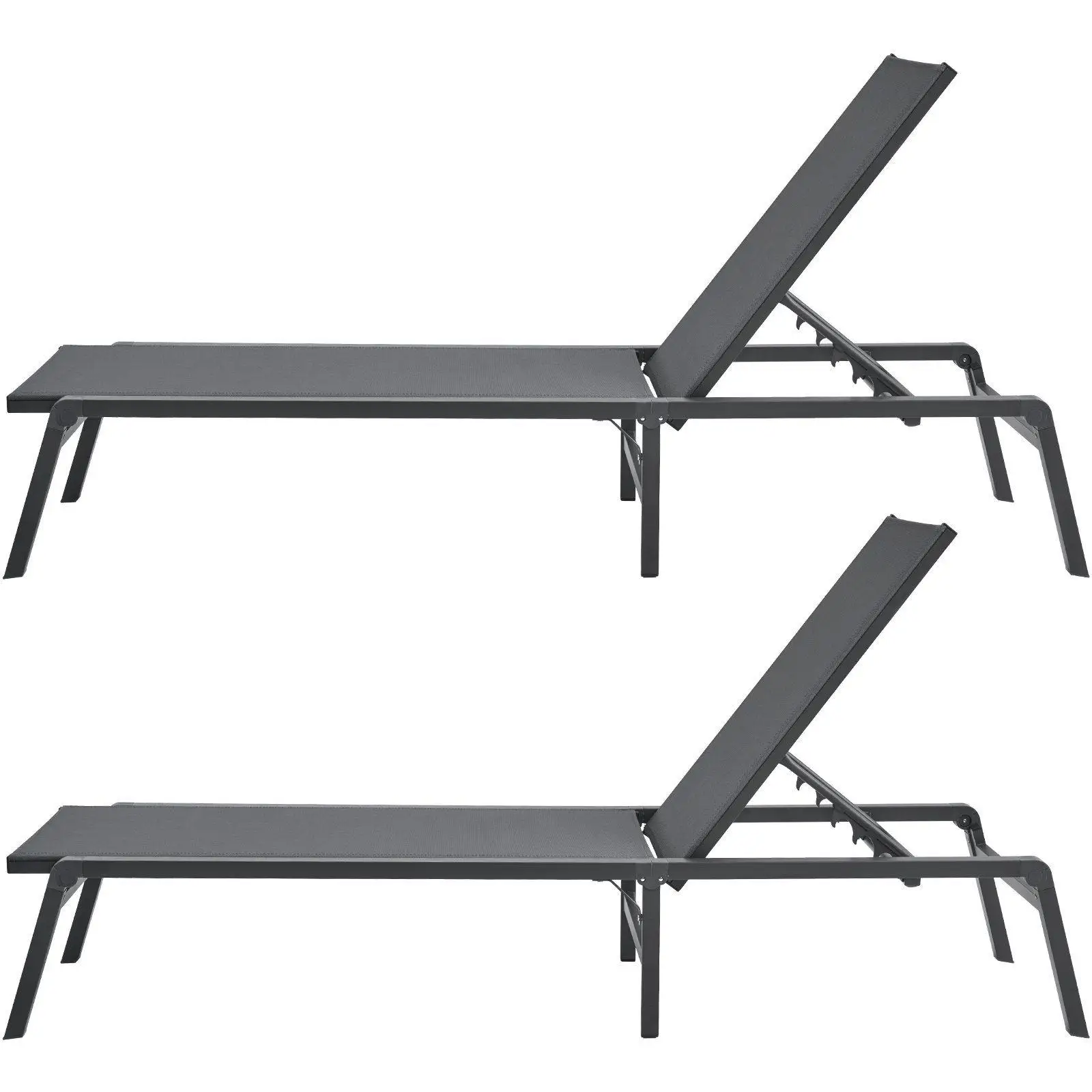 

Lightweight Aluminum 5-Position 400lb Chaise Lounge Chair for Yard Poolside Balcony 2 Chairs