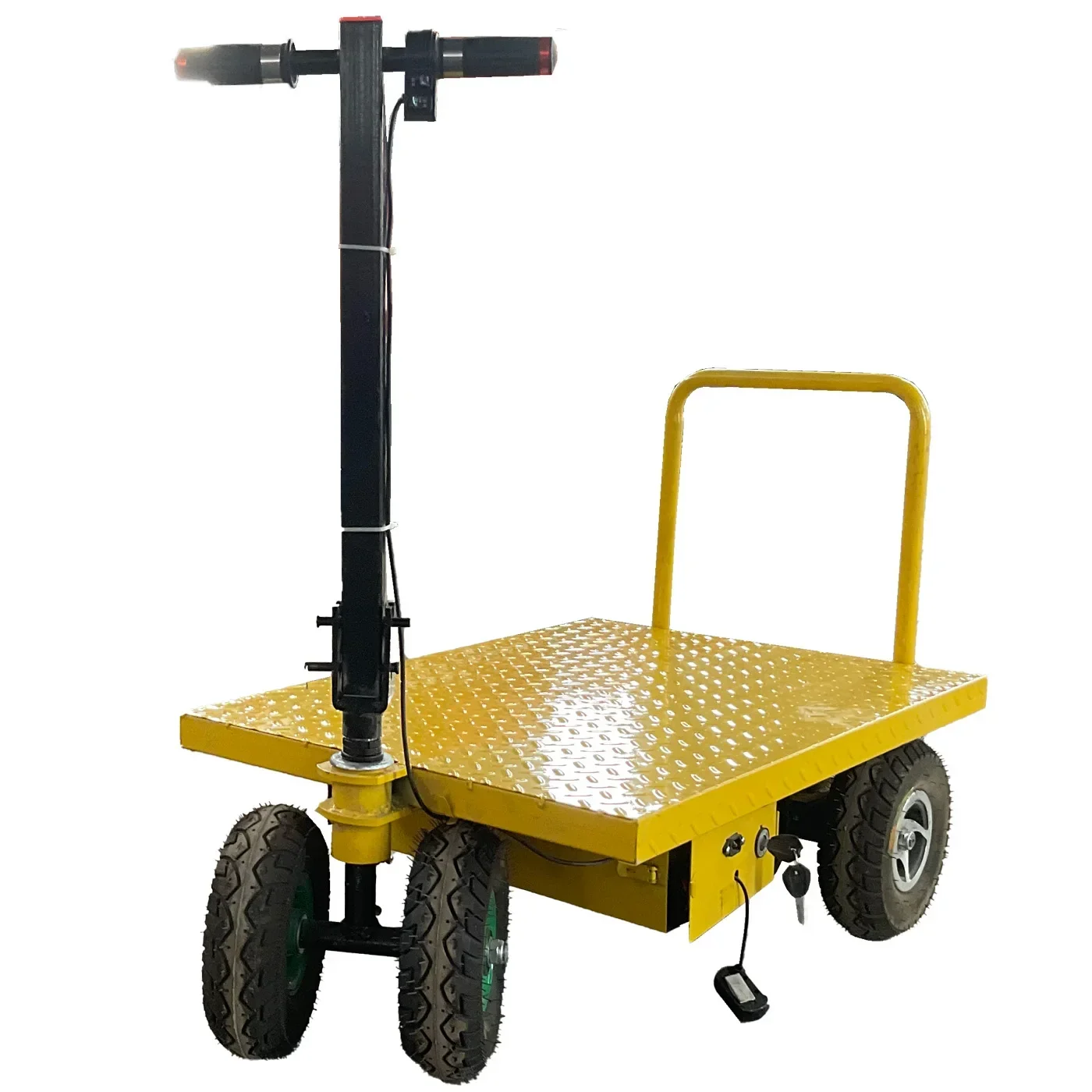 

Electric four-wheel flatbed brick pulling storage truck electric multi-functional trolley cart