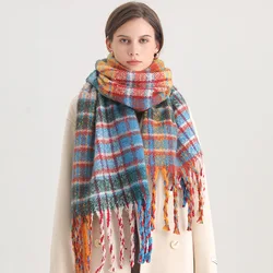 Autumn Winter Women Scarf Rainbow Check Tassel Shawl Fashion Korean Version Wrap For Male Thickened Warm Student Everything Neck