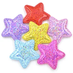 12Pcs Shinng Laser PU Fabric Padded Patches Glittering Star Appliques for Crafts Clothes Sewing Supplies DIY Hair Bow Decor