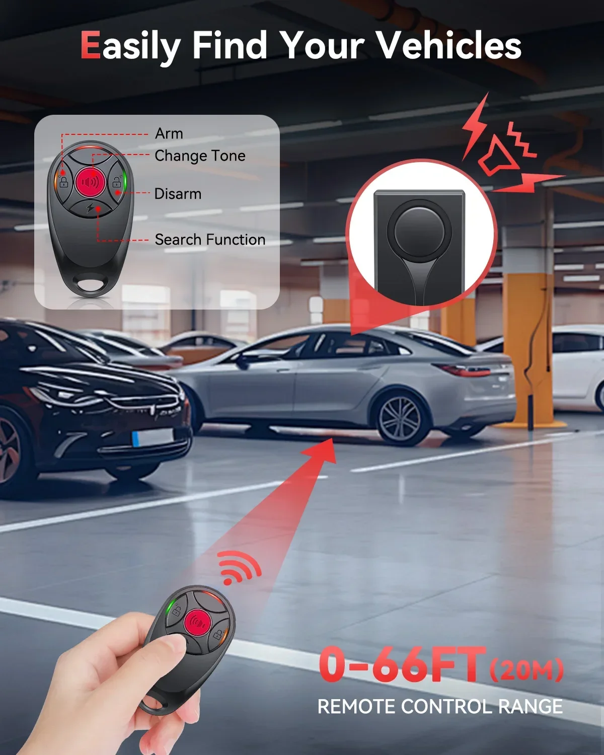 Awapow Alarm Getaran Anti Maling Mobil Nirkabel 108dB dengan Sistem Keamanan Rumah Pintu & Jendela Remote Control Ringan