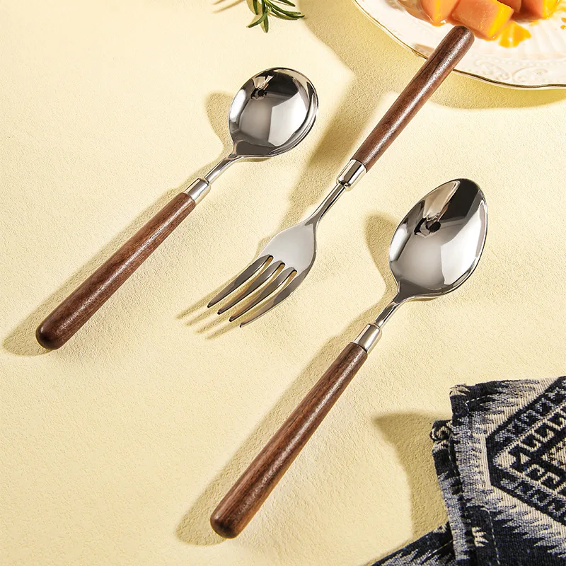 304 Stainless Steel Cutlery Set Wood Handle Dinnerware Spoon Fork Knife Western Cutleri Silverware Tableware Supplies