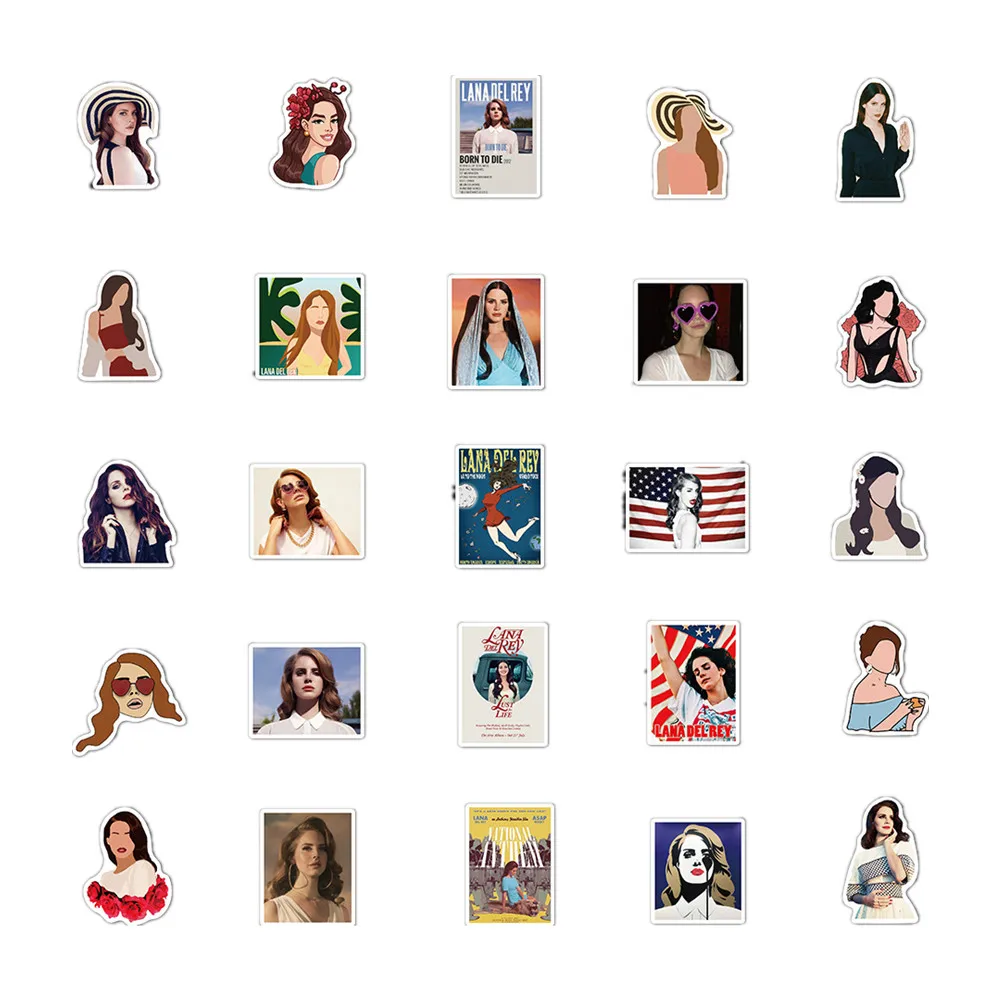 50PCS American Female Singer Lana Del Rey Sticker for Luggage Laptop IPad Skateboard Journal Waterproof Stickers