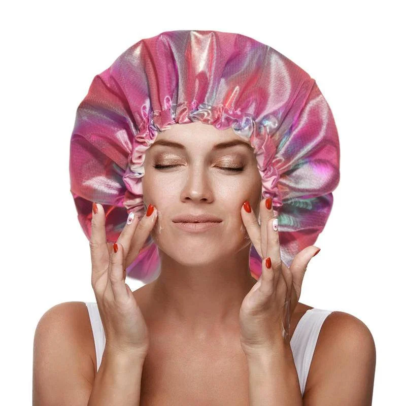 Shower Cap Large Adjustable Reusable Hat Waterproof Double Layer Bath Caps for Home Travel Women Men Braids All Hair SPA Salon