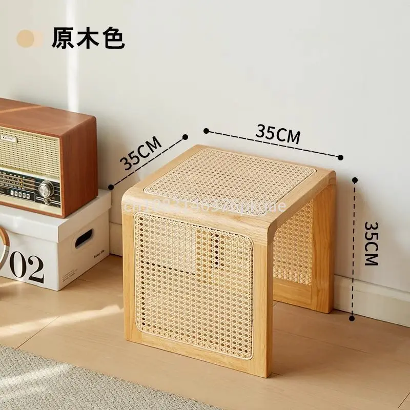 Pure Solid Wood Rattan Vintage Japanese Style Nightstand Homestayhome Multi-functional Coffee Table for Shoe Stool