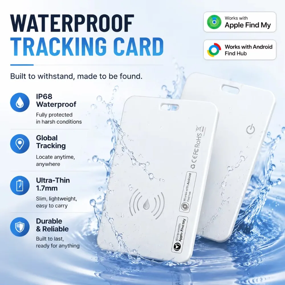 MFi Certified Find My Smart Tracker Card Android Find Hub 1.7mm Slim IP68 Waterproof Gift Set GPS Locator for Wallet Bag