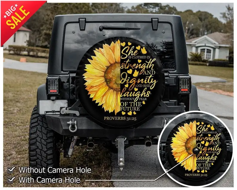 Sunflower Car Coasters, Wedding gifts, Gifts for campers, Halloween Custom Tire Cover, Car Accessories, Spare Tire Cover