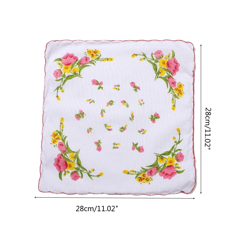 Vintage Floral Handkerchiefs Set DIY Hairband Ladies Pocket Handkerchiefs Soft Skin-friendly Mini Cotton for Facial Towe