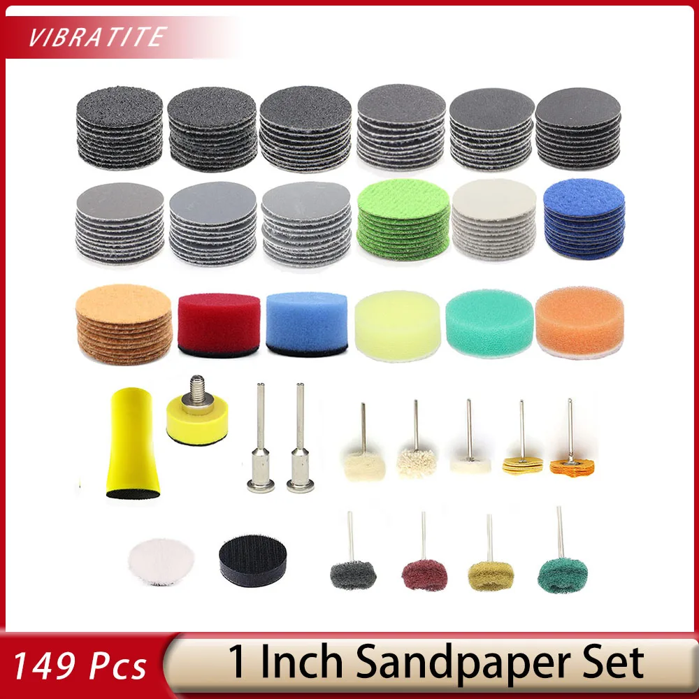 

1 Inch Sandpaper Kit 149 Pcs Sanding Discs Hook and Loop 60 to 10000 Wet Dry Sandpaper with 1/8" Shank Backing Pad,Hand Sanding