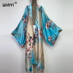 WINYI 2022 Beach Cover Ups for Swimwear Women Flower printing Kimono Swimsuit Cape Tribal wind Dress 2022 Beachwear coat Sales